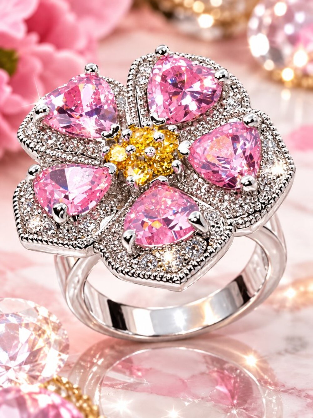 Park Lane "FLORAL FANTASY" RING PINK - Orig $285 - Size 8